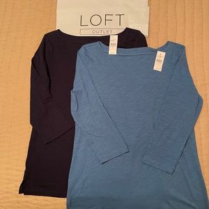 LOFT two 3/4 sleeve tee shirts NWT Size Medium Navy and Sky Blue